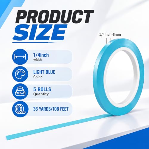 Xuniea 5 Rolls Fine Line Vinyl Tape, 1/4 Inch, Blue - color: Blue, size: 1/4 Inch