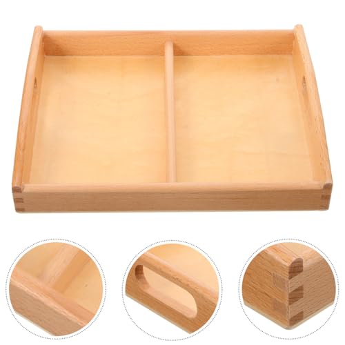 UPKOCH Small Wooden Montessori Tray with Handles, 2 Compartment