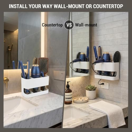 MyGift Wall Mounted Hair Tool Organizer with 3 Slots, White Metal - color: White, size: 3 Slots
