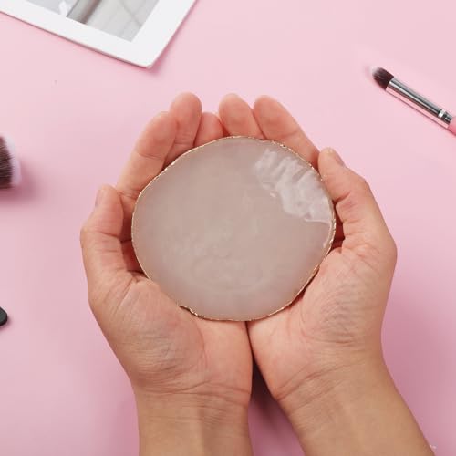 Ouligay Resin Art Palette Makeup Mixing Palette Gold Edge Nail Art Tool Gel Design Nail Art Makeup Mixing Tray DIY (White) - color: White