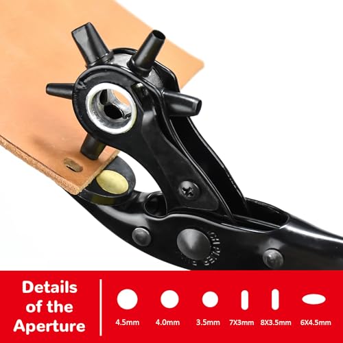 Leather Hole Punch,Belt Hole Puncher for Leather, Revolving Punch Plier Kit for Watches, Handbags, Punch Tool for Belts Diameter : 4.5/4 /3.5/3/2.5/2mm. - size: 3 circles+3 ellipses