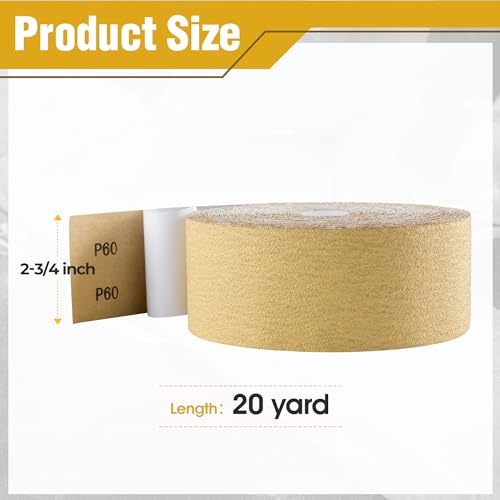 PSA Sandpaper Roll 60 Grit 2-3/4in x 20 Yards Self Adhesive Sticky Back Longboard Sandpaper Continuous Roll Sanding Sheet for Woodworking Auto Body Air File Sander and Hand Sanding Blocks - size: 60 Grit