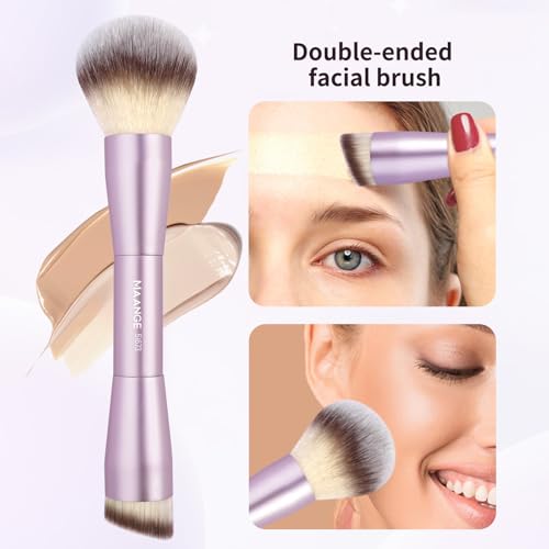MAANGE Foundation Makeup Brushes, 2Pcs Double Ended Makeup Brush for Blending Liquid Powder Concealer Cream Blush Buffe (Lilac) - color: Lilac-2pcs
