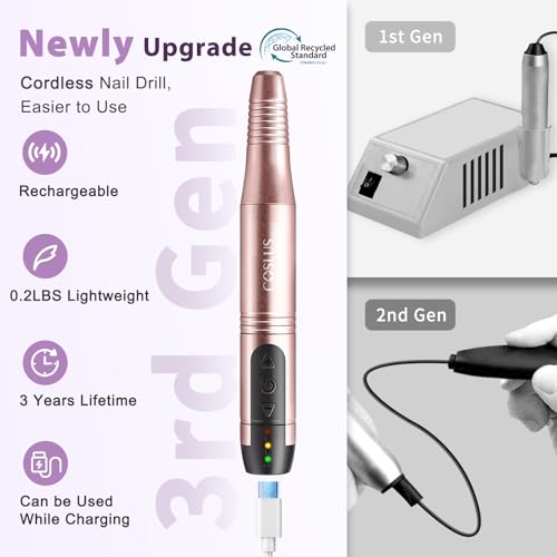 COSLUS C20 Cordless Nail Drill Electric File, All-in-One Kit, Gold - color: Gold