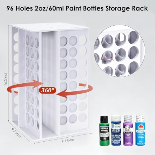 Acrylic Paint Organizer,2oz Craft Paint Holder Rack with 96 Holes - size: 96 Holes