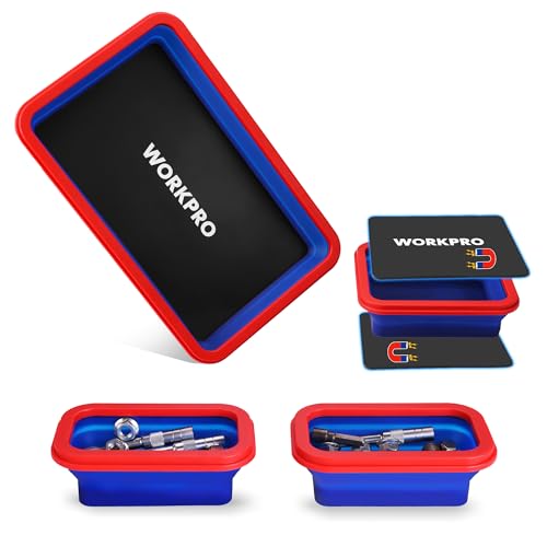 WORKPRO 4PC Collapsible Magnetic Parts Tray Set, Double-Sided Magnet Bowl