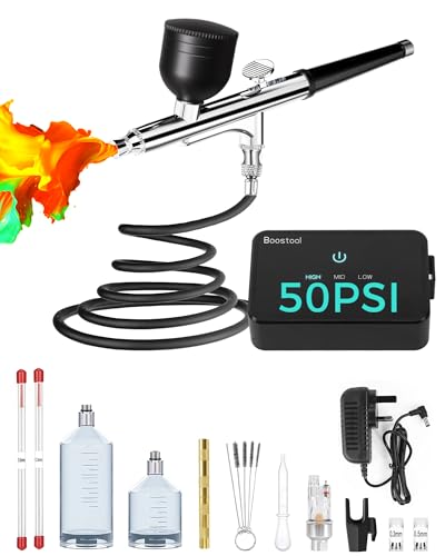50 PSI Airbrush Kit with Air Compressor, High Pressure Portable Air Brush Gun with 0.2/0.3/0.5mm Nozzle/Cleaning Sets, Airbrush Spray Gun Set for Painting, Makeup, Cake Decor, Tattoo, Nails Art