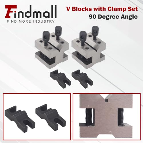 findmall 1-3/8 x 1-3/8 x 1-3/16 V Block with Clamp, 90 Degree Angle Set - size: 1-3/8 x 1-3/8 x 1-3/16
