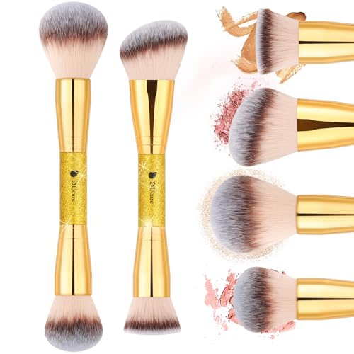 DUcare Foundation Makeup Brush Set Double-ended 2Pcs Kabuki Contour Makeup Brushes for Liquid Powder Concealer Cream Blending Blush Face Makeup Tools Kit - color: D06