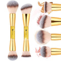 DUcare Foundation Makeup Brush Set Double-ended 2Pcs Kabuki Contour Makeup Brushes for Liquid Powder Concealer Cream Blending Blush Face Makeup Tools Kit - color: D06