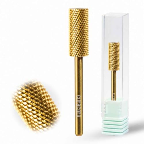 Curacoro Nail Drill Bits | 2 Pack 3/32" Small Barrel Fine Grit Carbide Bit - color: Yellow Titanium - Small Barrel Bit (x2), size: Fine