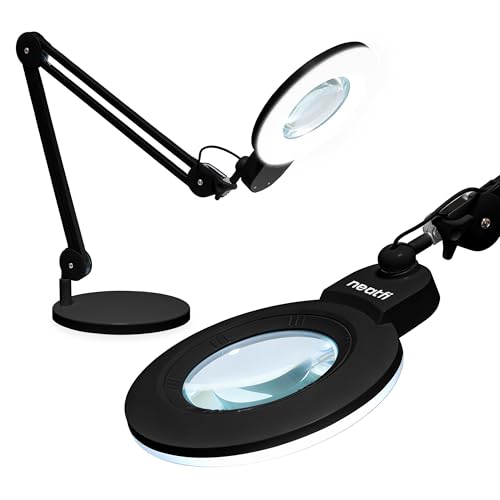 Neatfi LED Magnifying Lamp with Base, 1,600 Lumens, 2.25X/6X (Black) - color: Black, size: 7-inch Lens, Non-CCT with Base