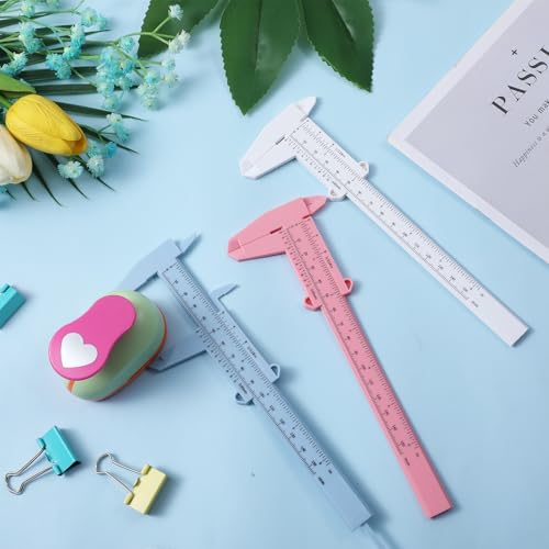 3 Pcs Eyebrow Measuring Tool Plastic Vernier Caliper 6 Inch/150mm Dual Scale Measuring Tool Inch & Metric for Office House Workspace White Blue Pink