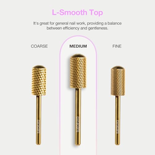 Curacoro Nail Drill Bits 3/32'' L-Shaped Smooth Top Carbide Bit (Medium) - color: Yellow Titanium - L-Smooth Top, size: Medium