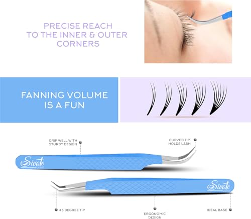 Lash Tweezers for Eyelash Extensions, Pack of 5, Blue, Diamond Grip - color: Blue, size: (Pack of 5)