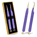 Precision Eyelash Extension Tweezers, Straight And 45-Degree, with Fiber Tip, Volume & Isolation Tweezers, Japanese Stainless Steel, Unique Heart Design (Purple Color) - color: Purple