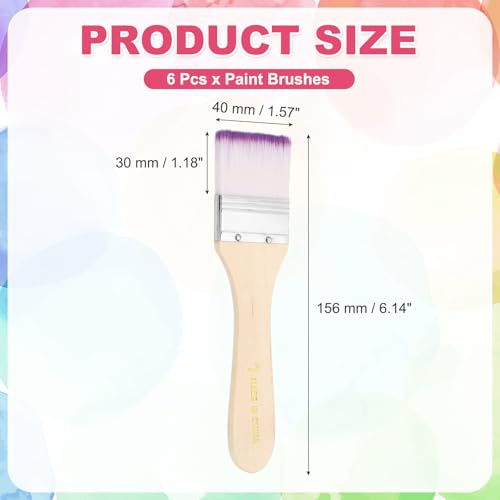 PATIKIL 6Pcs Wooden Paint Brush Set, 6.1" Nylon Bristle Flat Brushes #7 - color: Purple/White, size: #7