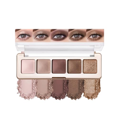 Pink Cocoa Brown Matte Eyeshadow Palettes, 5 Color Natural Shimmer Gold Everyday Basic Eye Shadow Palette Makeup for Older Women, Suitable for Green Blue Eyes, Brightening Eye Mini Travel Size 03# - color: B-#03
