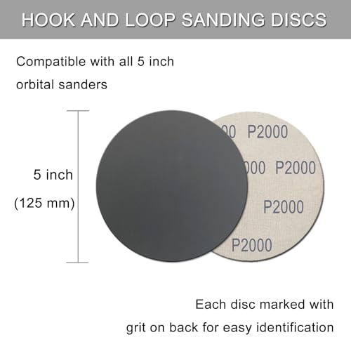 50Pcs 5 Inch Hook and Loop Sanding Discs, 2000 Grit Wet Dry Round Sandpaper - style: Grit 2000