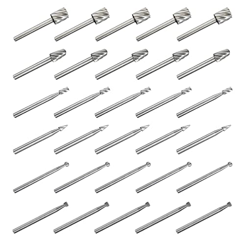 30pcs Rotary Bits Burr Set Tungsten Steel Carving Burr Bits with 1/8 inch Shank for DIY Woodworking, Carving, Engraving, Drilling. (30pcs)