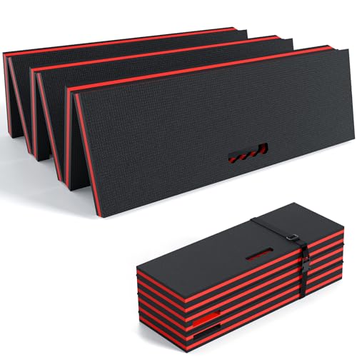 22.8" Wide Mechanic Mat Foldable EVA Kneeling Pad with Magnetic Tool Slots - color: Black & Red, size: 22.8"W