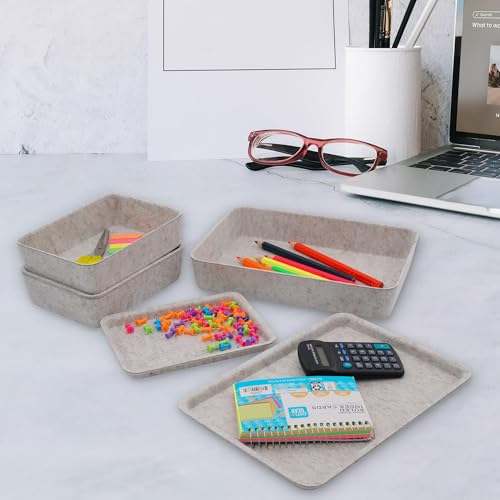 Welaxy Oatmeal Lidded Felt Drawer Organizers 3pc Office Makeup Storage Box - color: Oatmeal