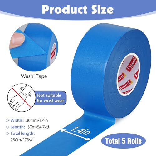 5 Rolls Painters Tape 1.5Inch Wide Blue Painters Tape for Wall Painting - size: 5rolls/1.5in