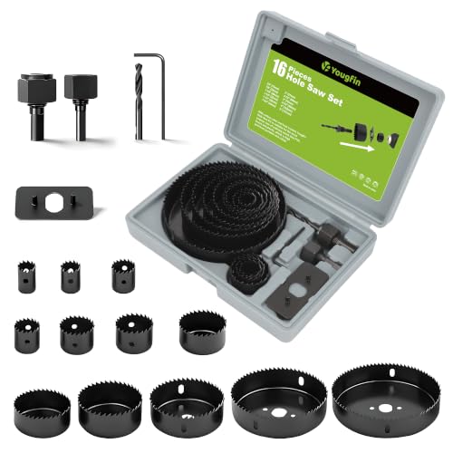 16-Piece Hole Saw Kit for Wood, Drywall & PVC, 3/4"-5" - size: Carbon Steel 16Pcs