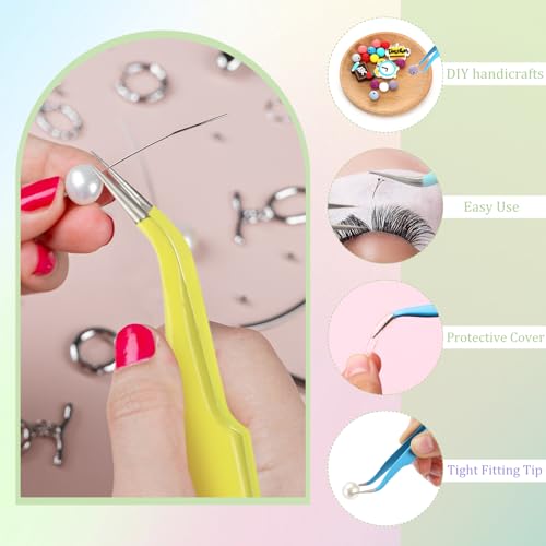 Honoson 9 Pcs Curved Pointed Craft Tweezers Precision Tweezer,Macaron Colors - color: Macaron Colors