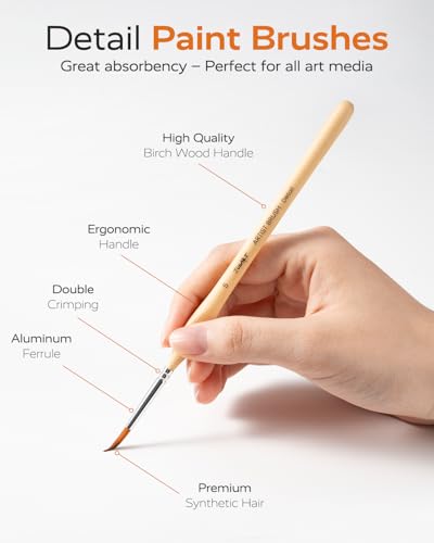 Miniature Paint Brushes 12 PCS, Fine Tip Model Paint Brushes, Wood - color: Wood