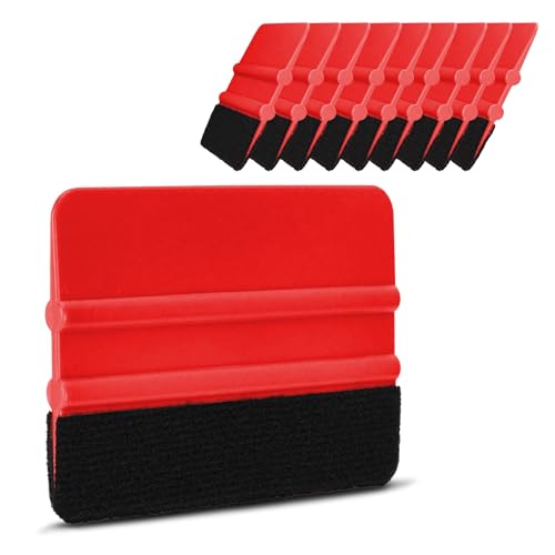 10PCS Vinyl Squeegee, Felt Edge Decal Scraper for Car Wrap Window - color: Red