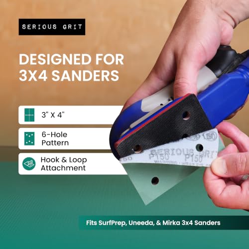 Serious Grit - 3" x 4" 6-Hole P120 Grit Sanding Sheets - 50 Pack Box - size: 120 Grit