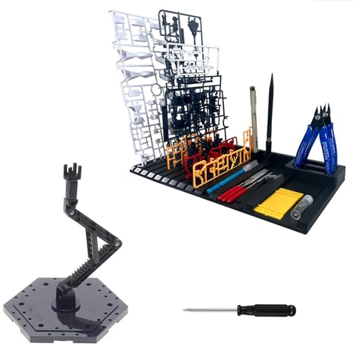 2-Piece Set Model Kit Display Stand and Runner Storage System with Action Base, Suitable for Model Stand and HG, MG and RG Model Character Display Stand ,Suitable for storing various tools，Black.