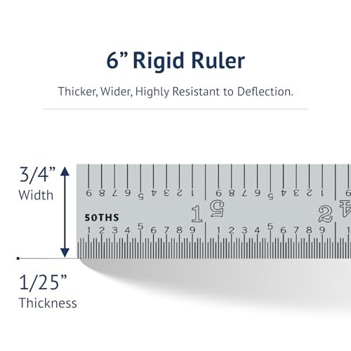 PEC Tools Made in USA 6"/150mm Rigid D/M Metal Ruler, 10ths 50ths 1mm 0.5mm - color: Rigid, size: 6"