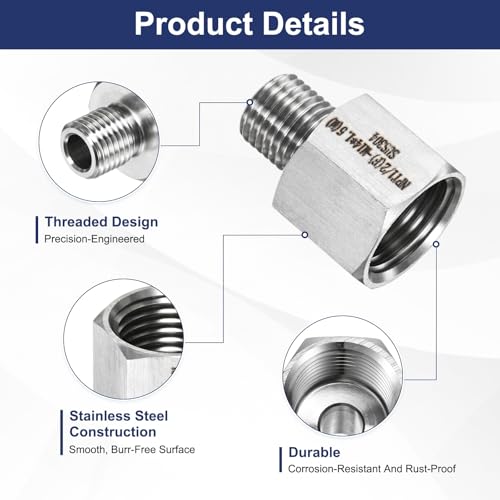 M METERXITY 2-Pack Garden Hose Adapter, Stainless Steel 1/2" NPT Female x M14x1.5 NPT Male Threaded Connector with Sealing Tape Garden Hose Convert Fitting for Pipe Fitting/Shower - size: 1/2" NPT Female x M14x1.5 NPT Male