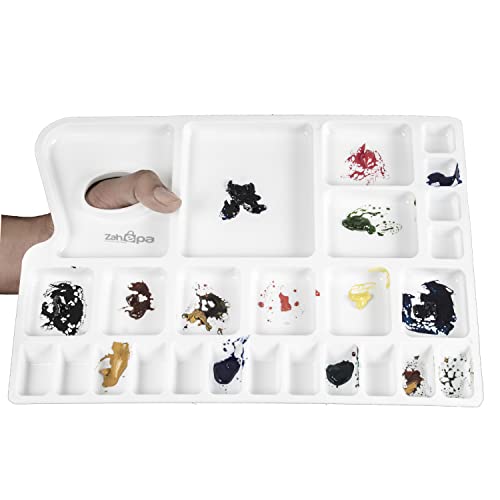 Zahepa Watercolor Palette Tray with Thumb Hole, 20 Wells, Paint Mixing Box - style: Rectangle - 16 Compartments