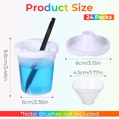 24 Packs No Spill Paint Cups with Lids Reusable Plastic Paint Water Cup for Painting, School, Classroom, Art Crafts Supplies