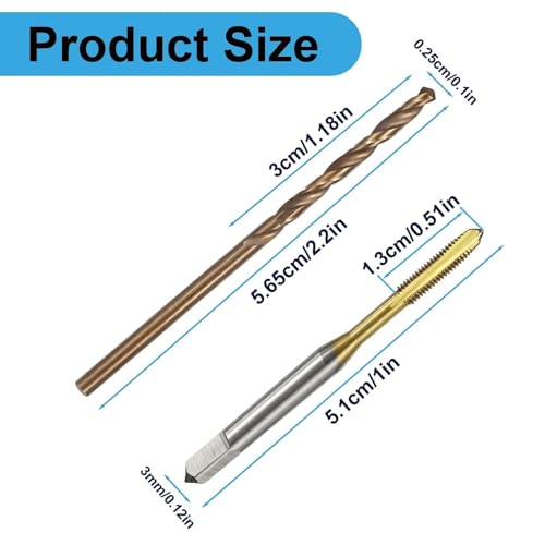 8Pcs Metric Tap & Drill Bit Set,M3×0.5 Spiral Point Thread Tap ﻿
