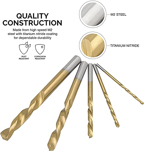 NEIKO 10113A Left-Hand Drill-Bit Set, High-Speed Steel Drills with Titanium Nitride Coating, Reverse-Twist Drill Bits, SAE Sizes, 5-Piece Set - size: 5 Piece, style: Left-Handed Drill Bit