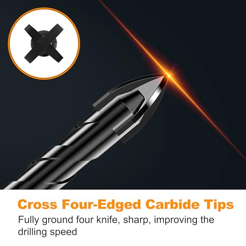 12Pcs Cross-Tip Masonry Drill Bit Set & Concrete Drill Bit Set, 3/16"-1/2" - size: 12 pcs 3/16"-1/2" Cross-Tip