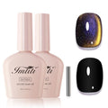 2 PCs 10ML Gel Nail Set, Black and Brilliant Golden Starlight - color: Golden Starlight Cat Eye & Black 2-Pack