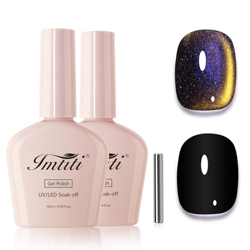 2 PCs 10ML Gel Nail Set, Black and Brilliant Golden Starlight - color: Golden Starlight Cat Eye & Black 2-Pack