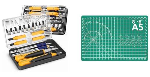 DIYSELF 22 Pack Exacto Knife Set and Cutting Mat 6in×8in