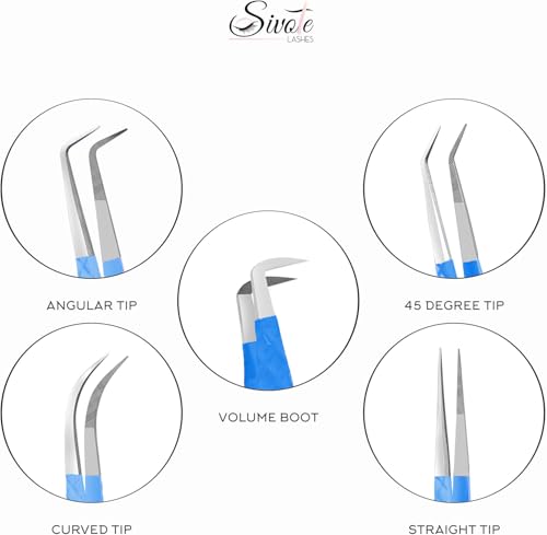 Lash Tweezers for Eyelash Extensions, Pack of 5, Blue, Diamond Grip - color: Blue, size: (Pack of 5)
