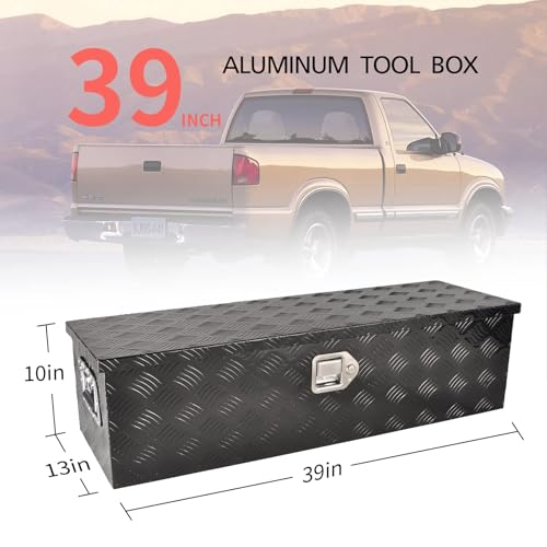 39" Aluminum Truck Bed Tool Box with Lock, Black(39"×13"×10") - color: Black, size: 39"x13"x10"