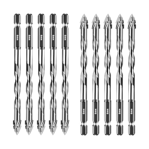 Four-Flute Sawtooth Eccentric Drill Bit, Multifunction Drill Bit Set High Hardness Skewed Head Eccentric Drill (Silver,10PC: 6MM) - color: Silver, size: 10PC: 6MM