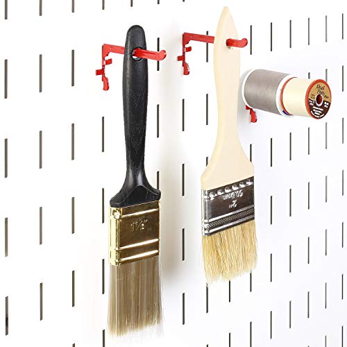 Wall Control Paint Brush Hook and Thread Spool Holder Storage Organizer Pegs Metal Pegboard - (4) Pack of Narrow 3.5-Inch Reach Slotted Peg Hooks for Paint Brushes and Spools (Red) - color: Red