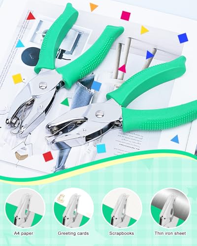UCEC 1/6" Square Hole Punch and 1/4" Triangle Hole Punch, Handheld Meta - color: Green, size: Triangle+Square
