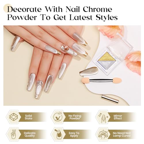 MIZHSE Cat Eye Gel Nail Polish: Grey Magnetic Gel Polish with Magnet Stick and Metallic Mirror Chrome Powder, Maillard Style Magic Effect Galaxy Shimmery Nail Soak Off Nail Art Salon - color: Glass Beige