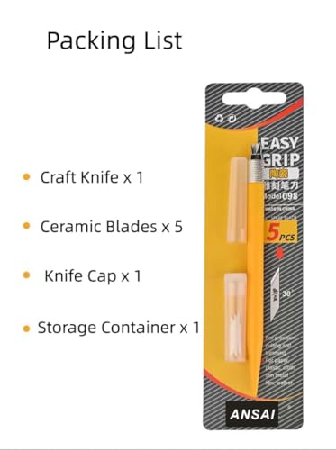 ANSAI Easy Grip Ceramic Craft Knife Set, 30 Degree Blade, 5 Replacement Blades